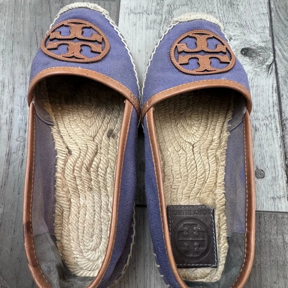 Tory Burch Canvas Spring Lavender Logo Embroidered Jute Woven Espadrille Flats 6